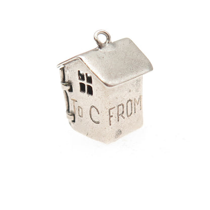 925 Sterling Silver Antique Art Deco Engraved Outhouse 3D Open Charm Pendant