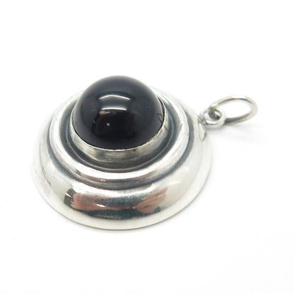 925 Sterling Silver Vintage Real Black Onyx Gemstone Pendant