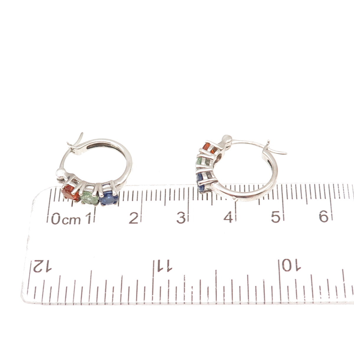 D'Joy 925 Sterling Silver Real Multi-Color Sapphire Hoop Earrings