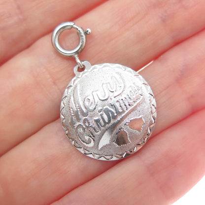 JEWELART Sterling Silver Vintage Merry Christmas Spring Ring Lock Charm Pendant
