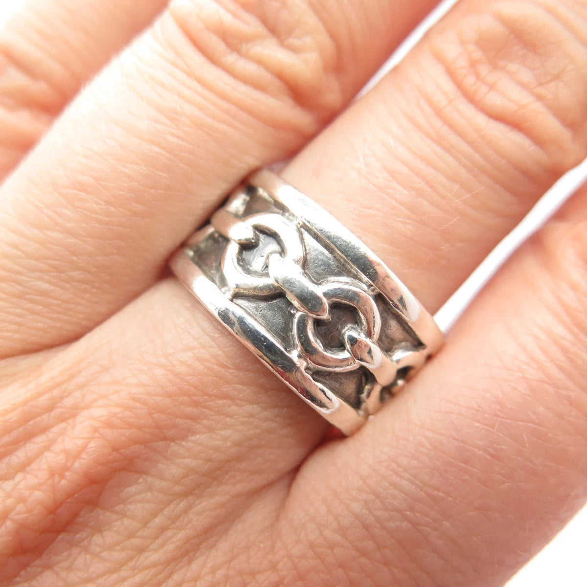 925 Sterling Silver Vintage Mexico Chain Band Ring Size 9.75
