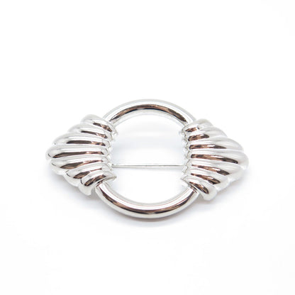 925 Sterling Silver Vintage Ribbed Modernist Pin Brooch