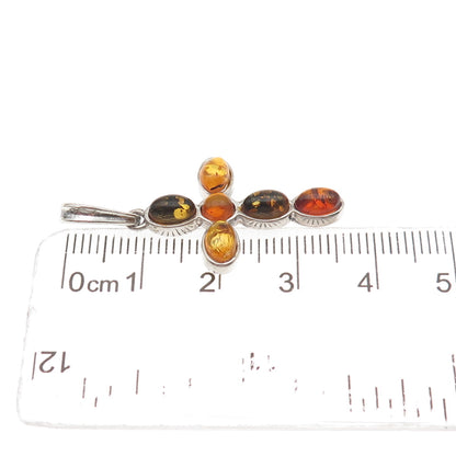 925 Sterling Silver Vintage Real Amber Cross Charm Pendant