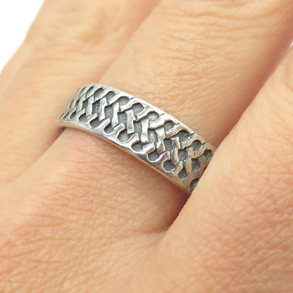 925 Sterling Silver Vintage Woven Band Oxidized Ring Size 12.75