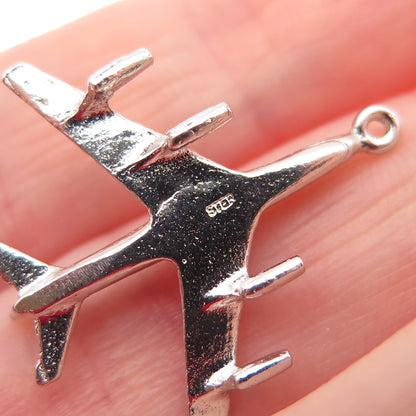 925 Sterling Silver Vintage Airplane 3D Charm Pendant