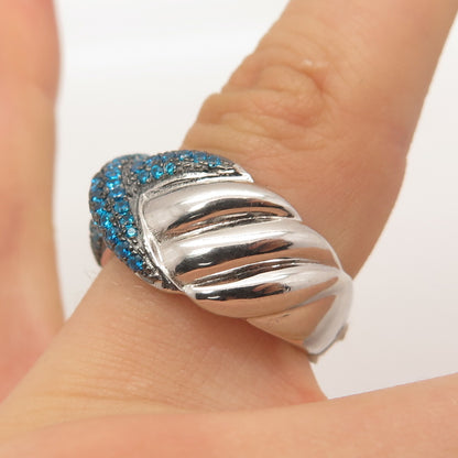 925 Sterling Silver Apatite Ribbed Crossover Ring Size 8