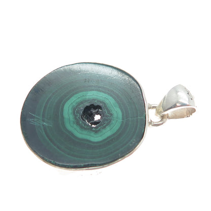925 Sterling Silver Vintage Real Malachite Modernist Charm Pendant