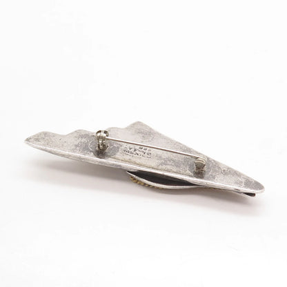 925 Sterling Silver 2-Tone Vintage Mexico Ribbed Modernist Pin Brooch