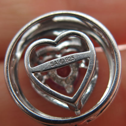 SAI 925 Sterling Real Heart-Cut Pink & Round-Cut White Topaz Mini Slide Pendant