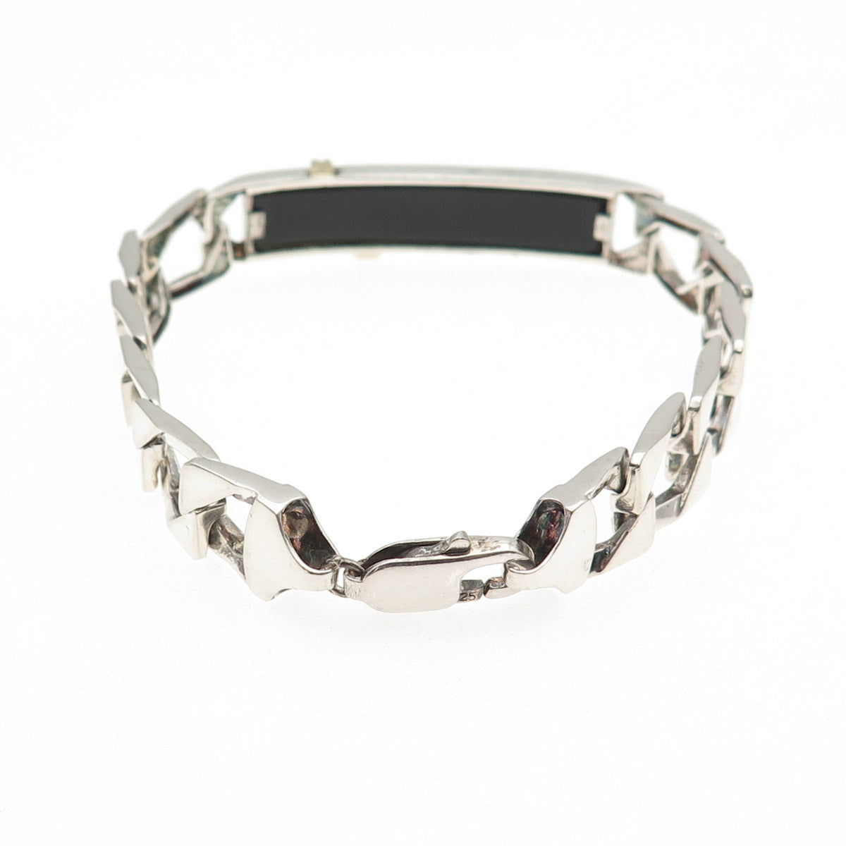 HN Heng Ngai 925 Sterling 14K Gold Vintage Real Diamond & Black Onyx Bracelet 8"