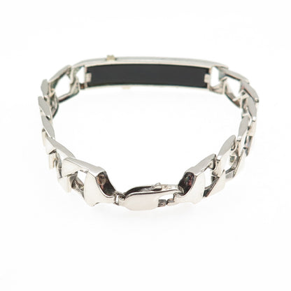 HN Heng Ngai 925 Sterling 14K Gold Vintage Real Diamond & Black Onyx Bracelet 8"