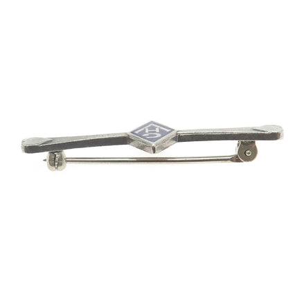 925 Sterling Silver Vintage Blue Enamel "GH" Initial Pin Brooch