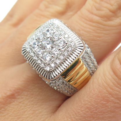 DADWANI 925 Sterling Silver 2-Tone Pave Swarovski Crystal Ring Size 11