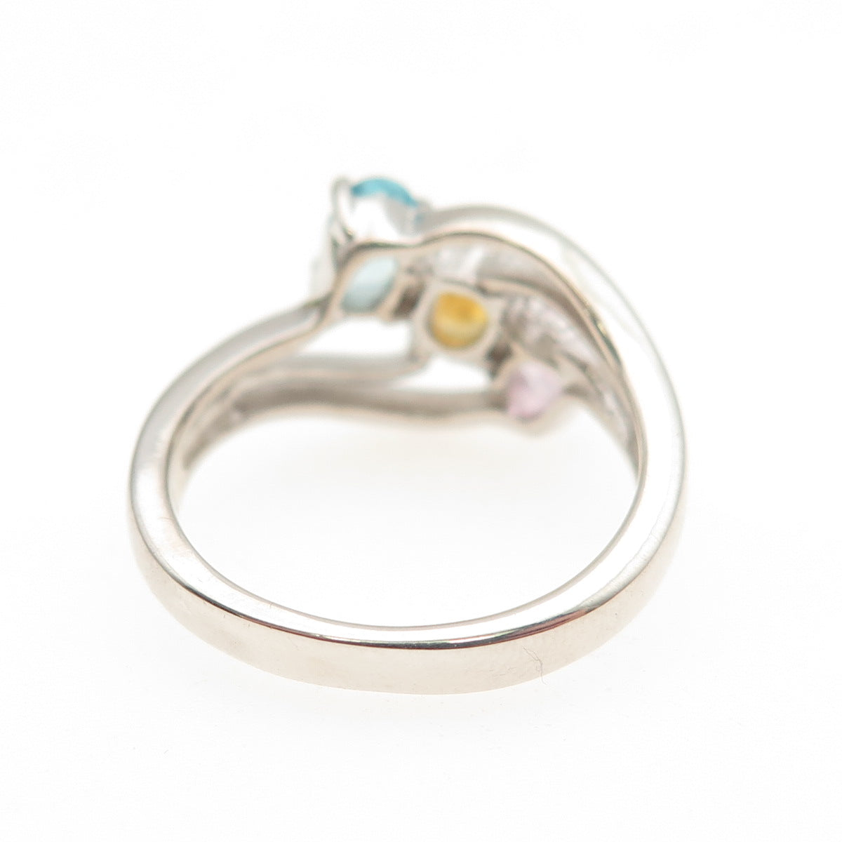 925 Sterling Silver Vintage Real Blue Topaz Pink Amethyst & Citrine Ring Size 6