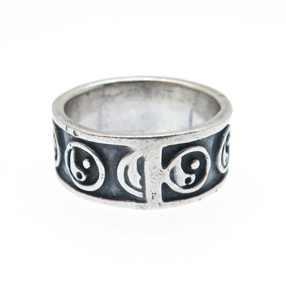 925 Sterling Silver Vintage Yin Yang Oxidized Band Ring Size 8