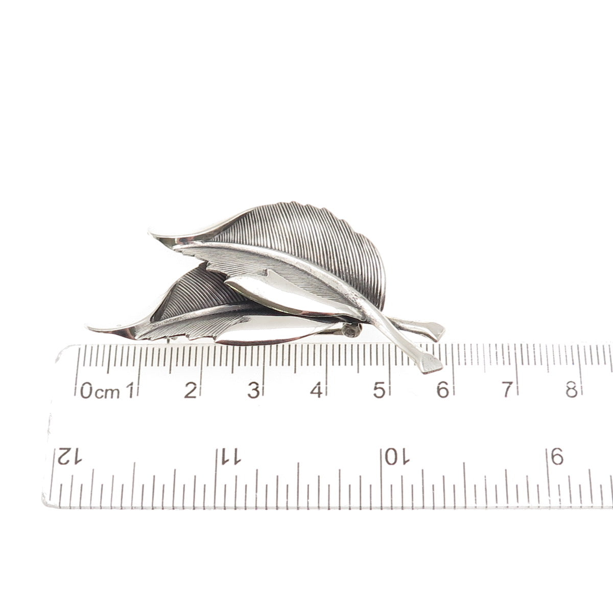 Beau 925 Sterling Silver Vintage Floral Leaf Oxidized Pin Brooch