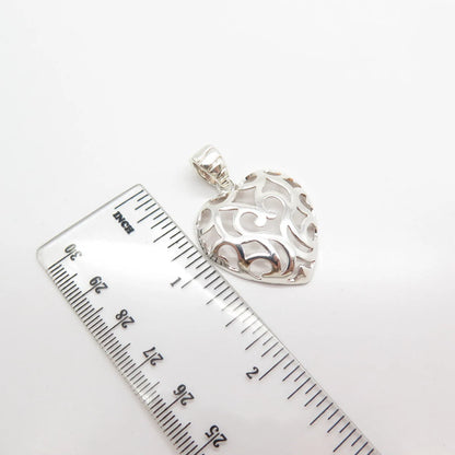 925 Sterling Silver Vintage Italy Milor Heart Ornate Pendant