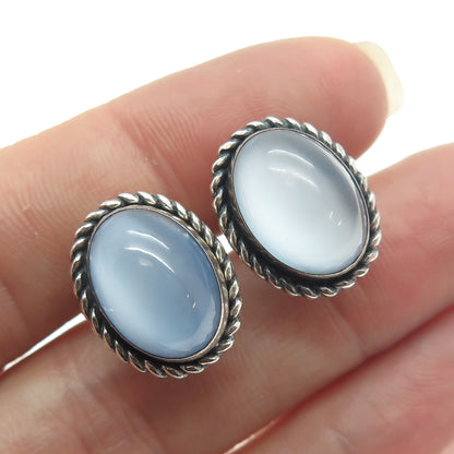 DANECRAFT 925 Sterling Silver Antique Art Deco Opalite Roped Screw Back Earrings