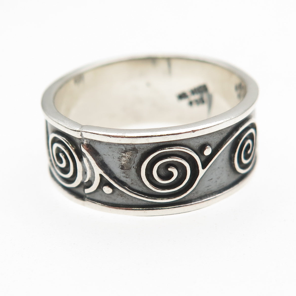 925 Sterling Silver Vintage Mexico Spiral Oxidized Band Ring Size 9.5