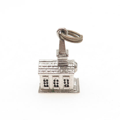 WELLS 925 Sterling Silver Vintage Stanhope Old Church 3D Mini Charm Pendant