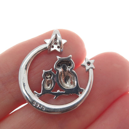 925 Sterling Silver Enamel Spinel C Z "I Love You To The Moon & Back" Pendant