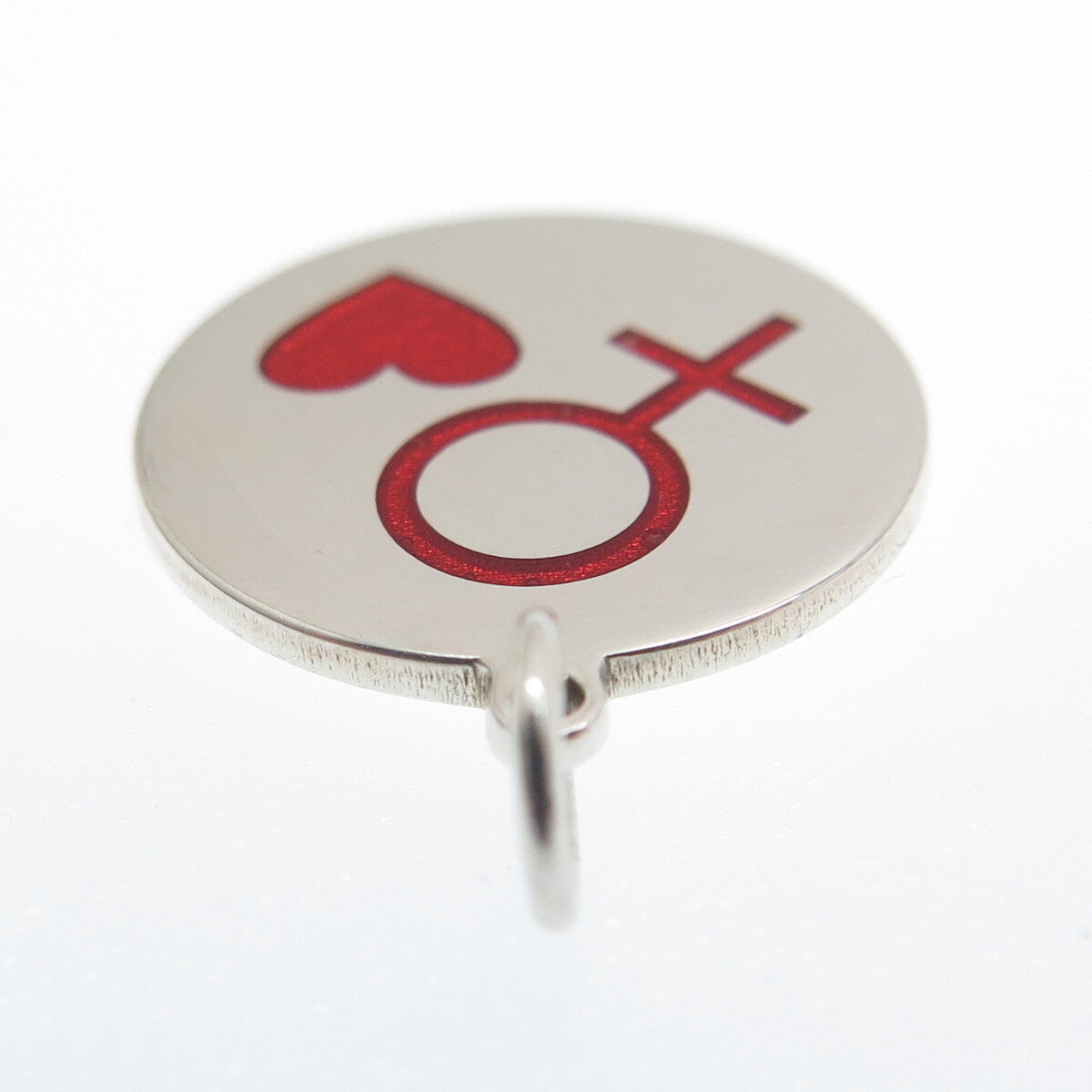 925 Sterling Silver Red Enamel Female Sign & Heart Minimalist Charm Pendant
