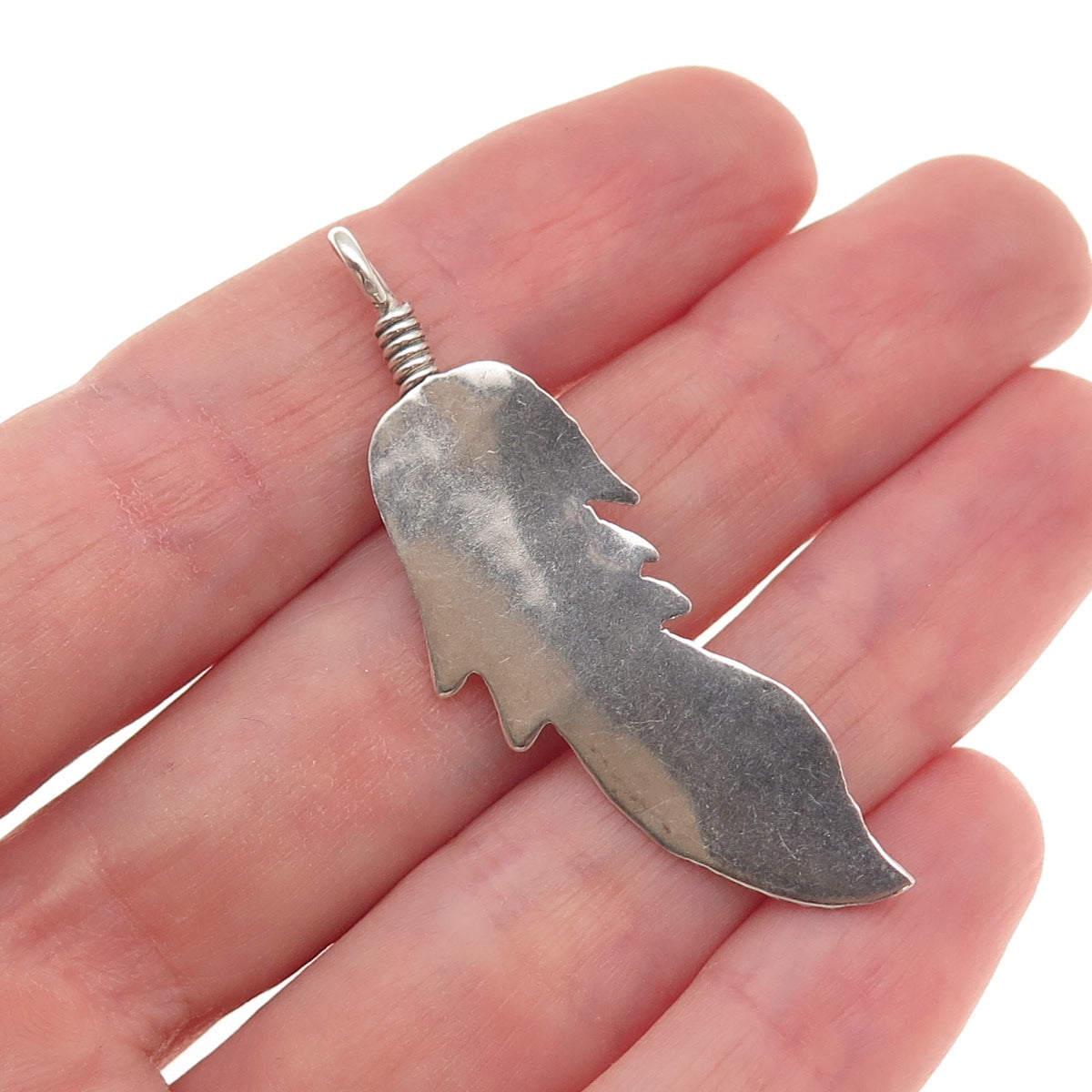 Old Pawn 925 Sterling Silver Vintage Southwestern Feather Tribal Charm Pendant