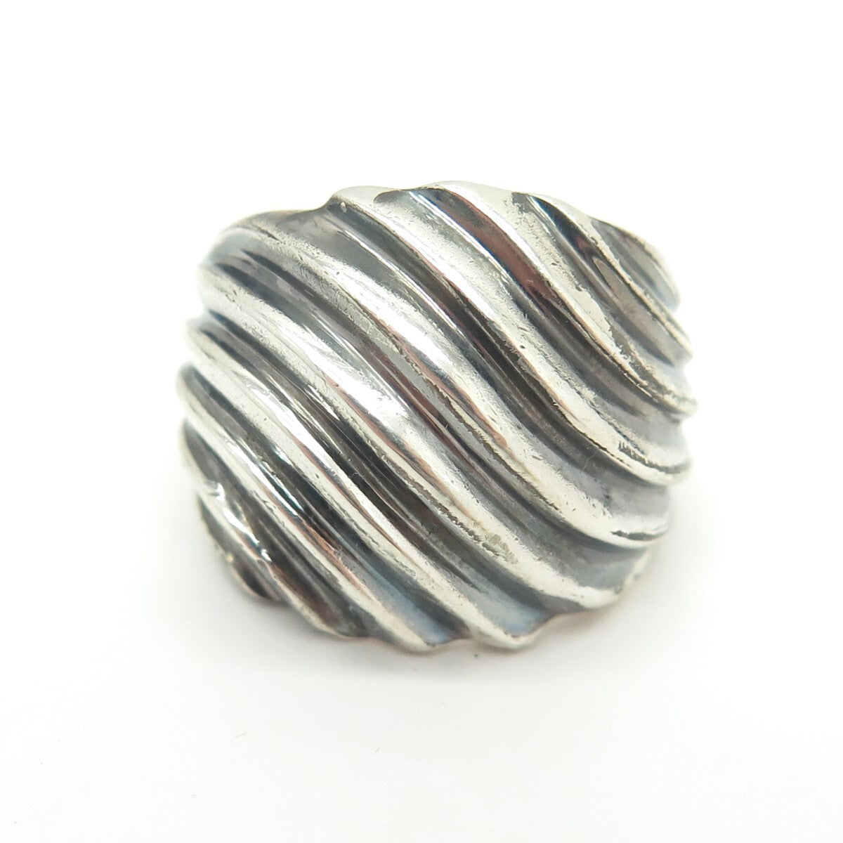 925 Sterling Silver Vintage Modernist Wavy Ribbed Oxidized Ring Size 7