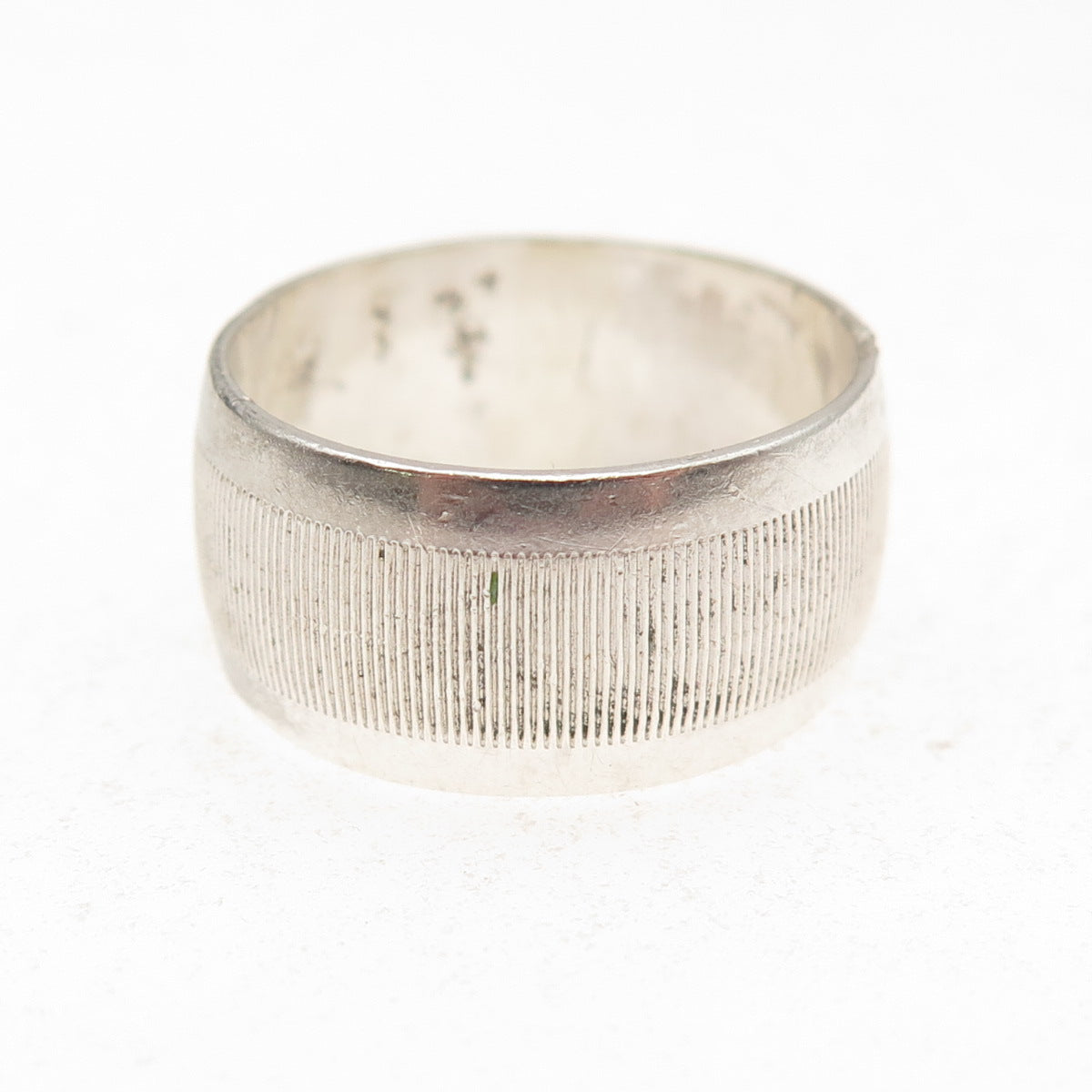 Legi 925 Sterling Silver Vintage Oxidized Ribbed Wide Band Ring Size 8