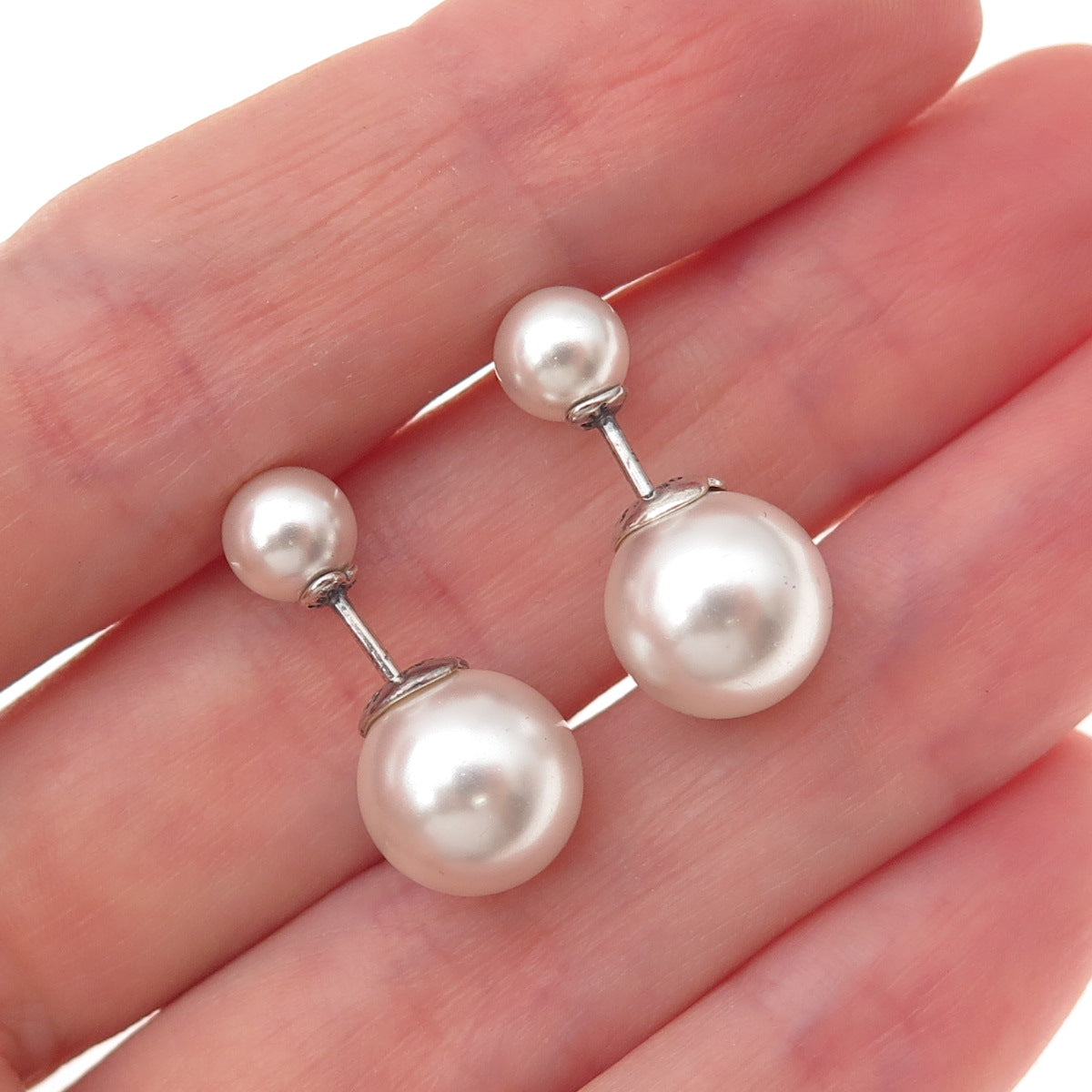 Pandora 925 Sterling Silver Faux Pearl Ball Stud Earrings