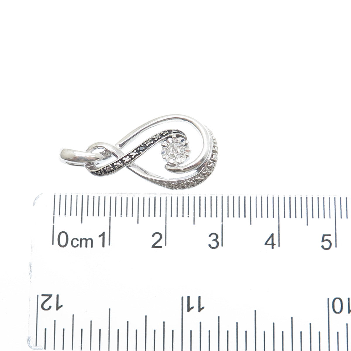925 Sterling Silver Real Round-Cut Black & White Diamond Infinity Pendant