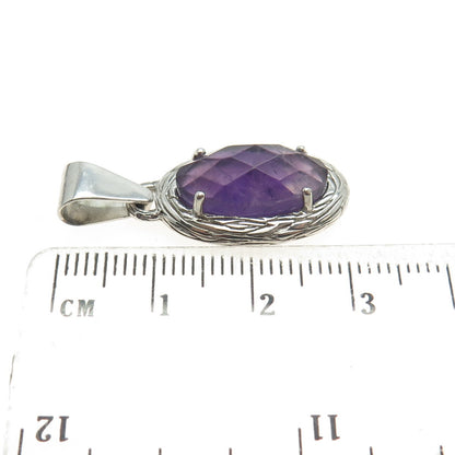 CHAPAL ZENRAY 925 Sterling Silver Real Oval-Cut Amethyst Pendant