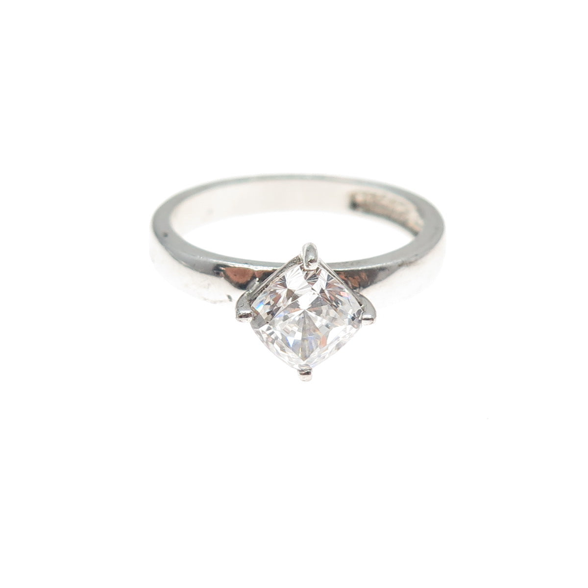 925 Sterling Silver Cushion-Cut C Z Engagement Ring Size 6.75