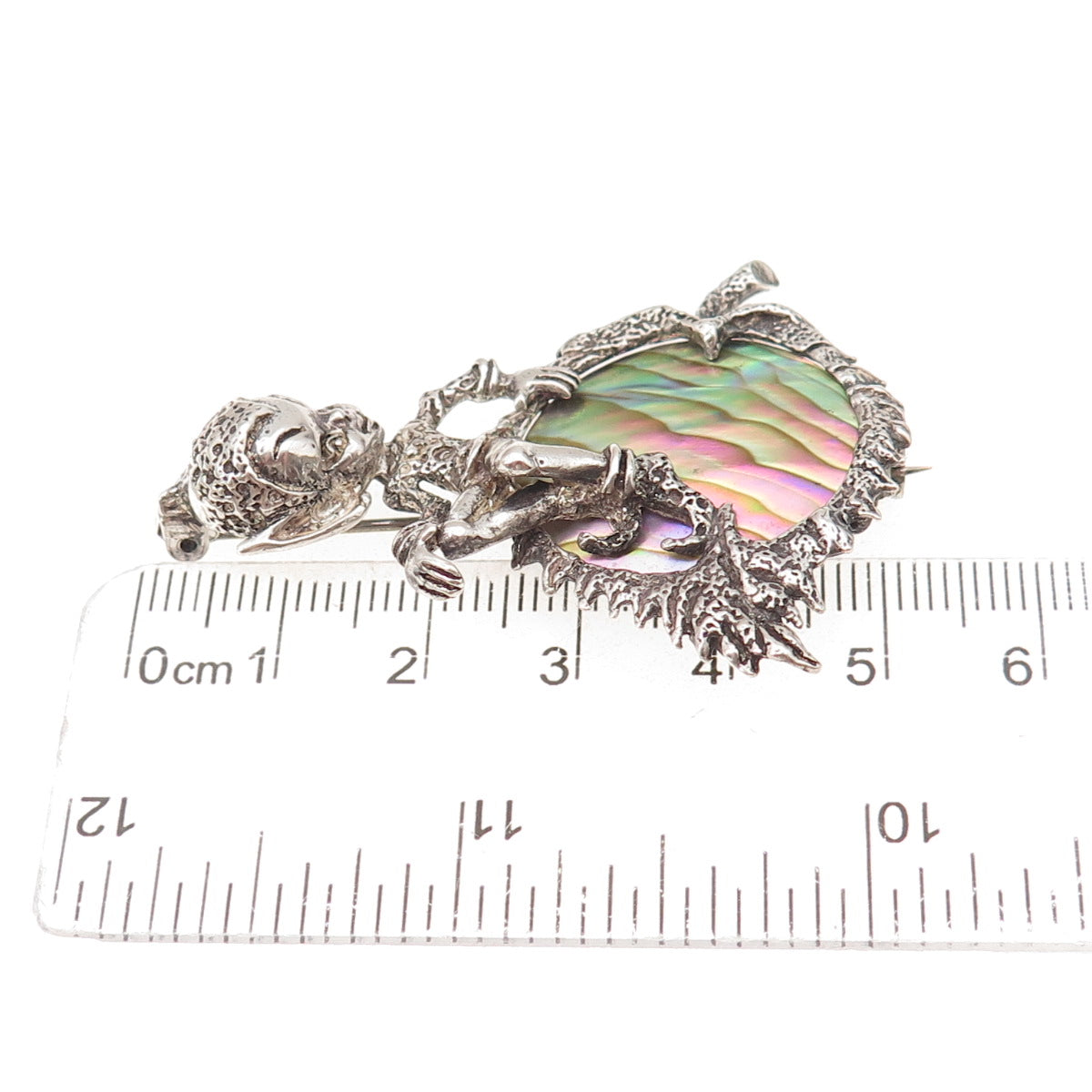 Cassini Cyvra Sterling Silver Vintage Real Abalone Shell Pixie Fairy Pin Brooch