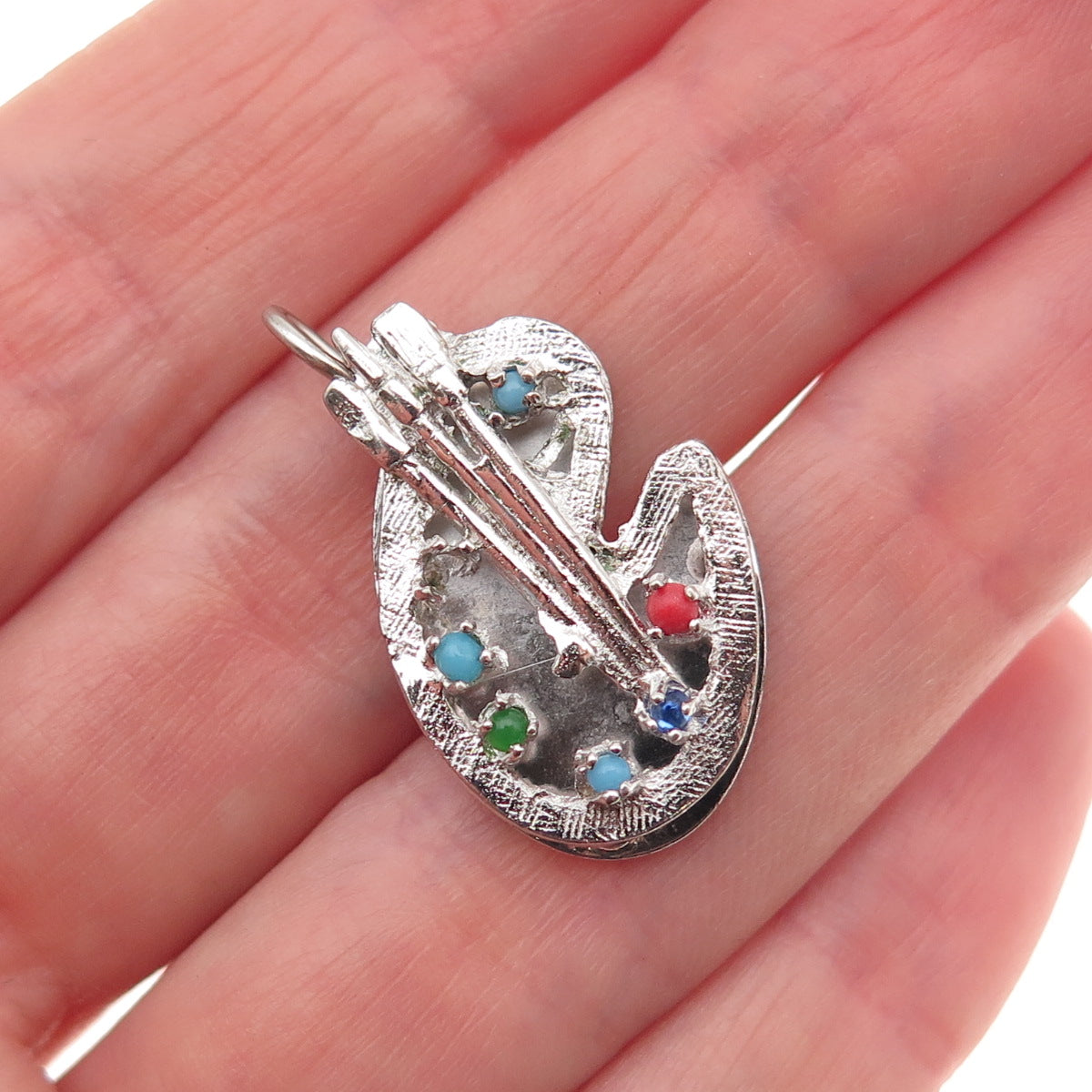 M&M Mark Mercy 925 Sterling Silver Vintage Rhinestone Artist's Palette Pendant