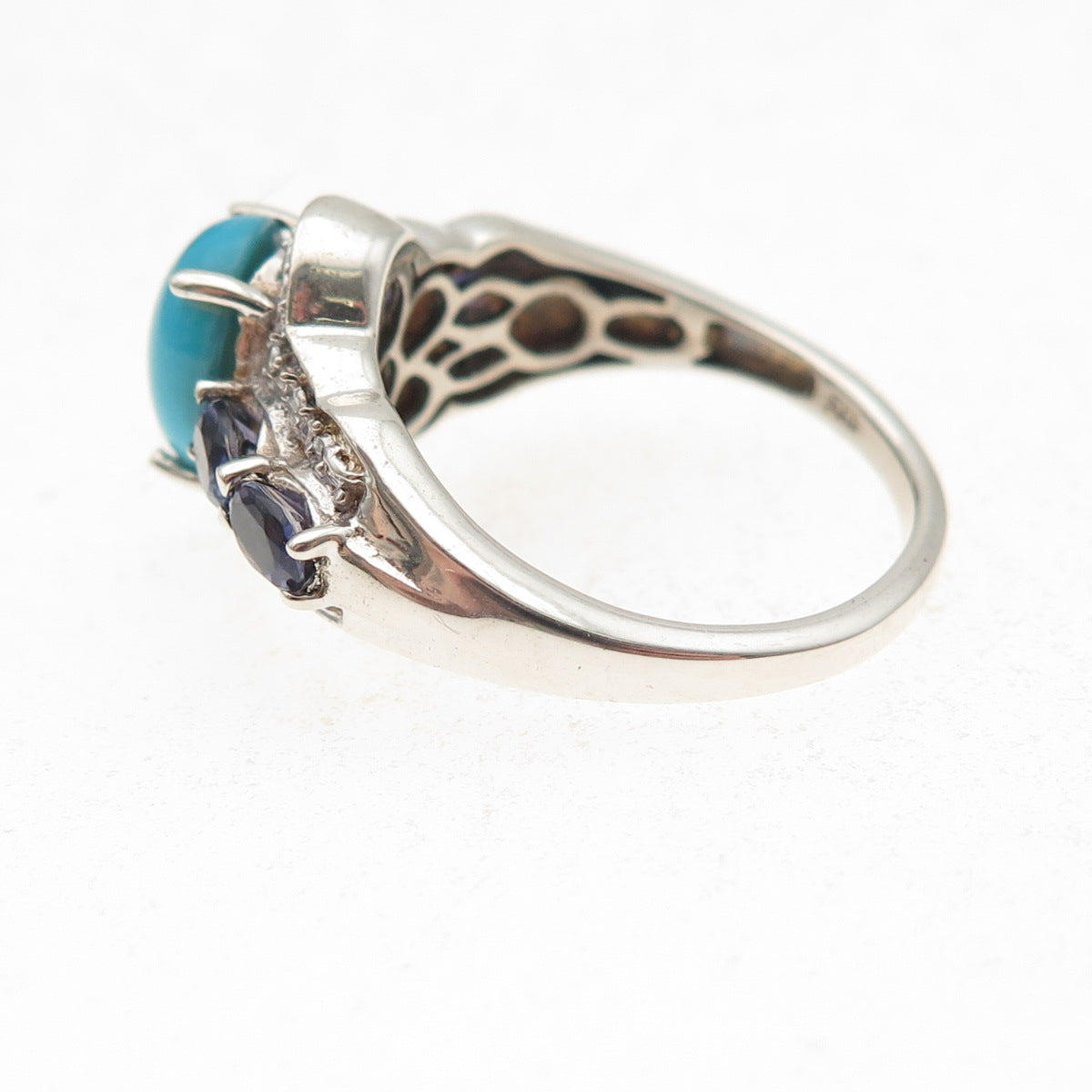 Chuck Clemency 925 Sterling Real Sleeping Beauty Turquoise Iolite Ring Size 7.25