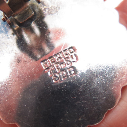 925 Sterling 2-Tone Vintage Mexico Black Onyx Beaded Oxidized Clip On Earrings