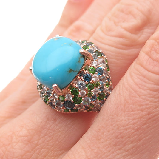 Carol Brodie 925 Sterling Silver Gold Plated Real Multi-Color Gem Ring Size 8.25