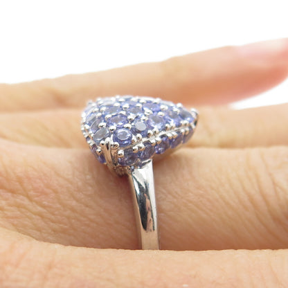 DSMK 925 Sterling Silver Real Round-Cut Tanzanite Triangle Ring Size 7.25