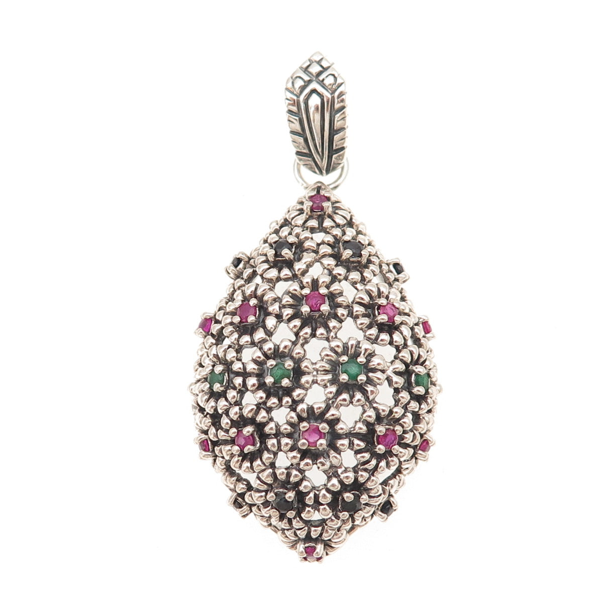 SX Sally C 925 Sterling Silver Vintage Real Sapphire Ruby Emerald Charm Pendant