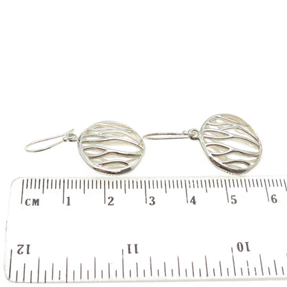 925 Sterling Silver Modernist Wavy Round Dangling Earrings