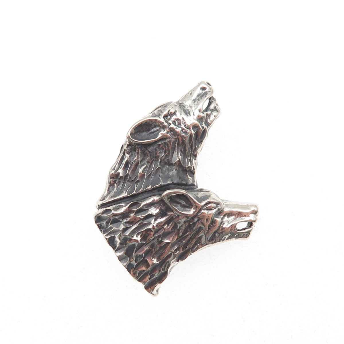 Ted Ott 925 Sterling Silver Vintage Wolf & Bear Oxidized Slide Charm Pendant