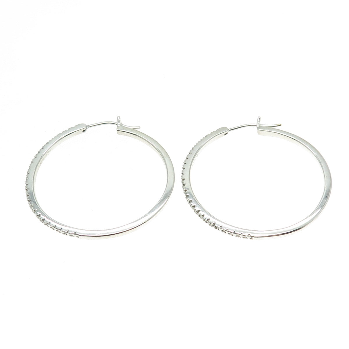 SUN 925 Sterling Silver Real Round-Cut Diamond Hoop Earrings