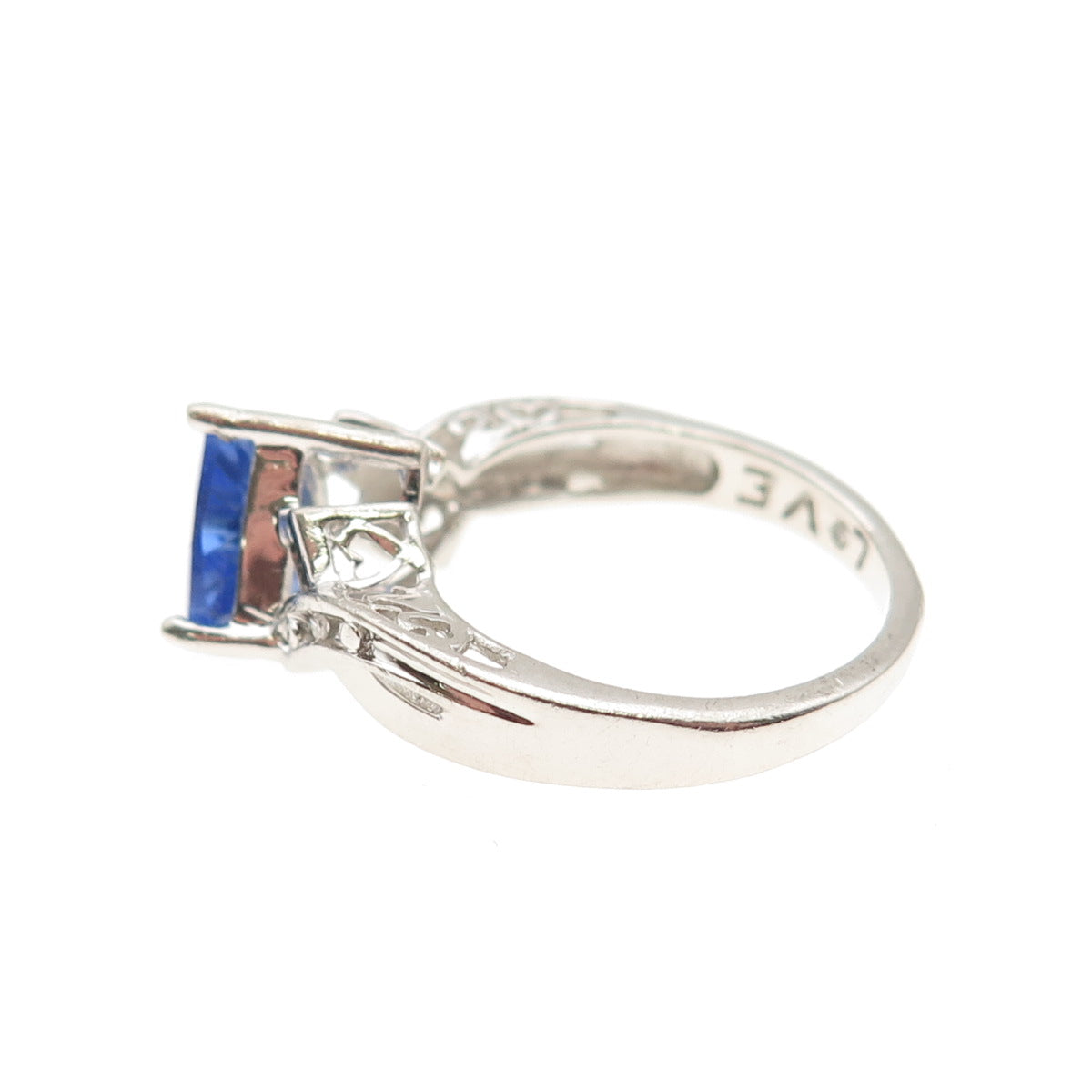 925 Sterling Real Round-Cut Diamond & Triangle-Cut Tanzanite Love Ring Size 6.75