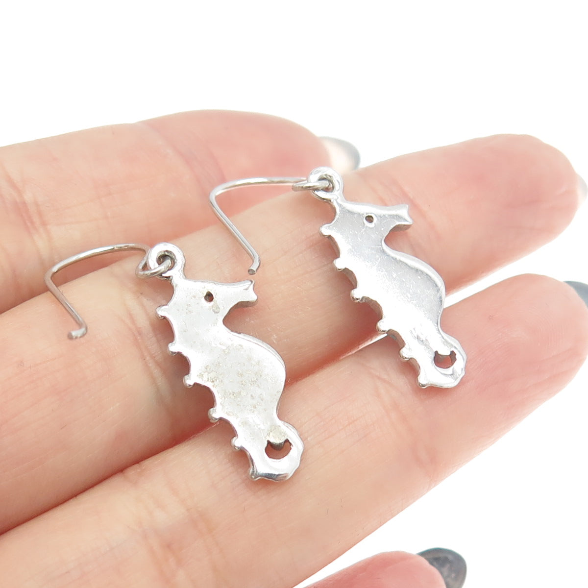 925 Sterling Silver Real Opal & C Z Seahorse Dangling Earrings