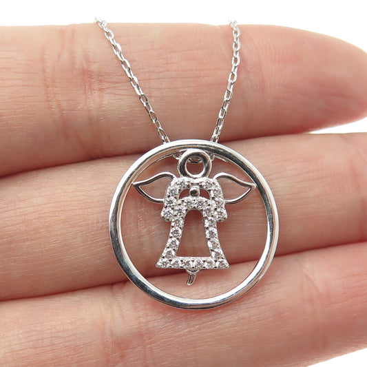 HAN 925 Sterling Silver Round-Cut Shaped C Z Angel Cable Chain Necklace 16-18"