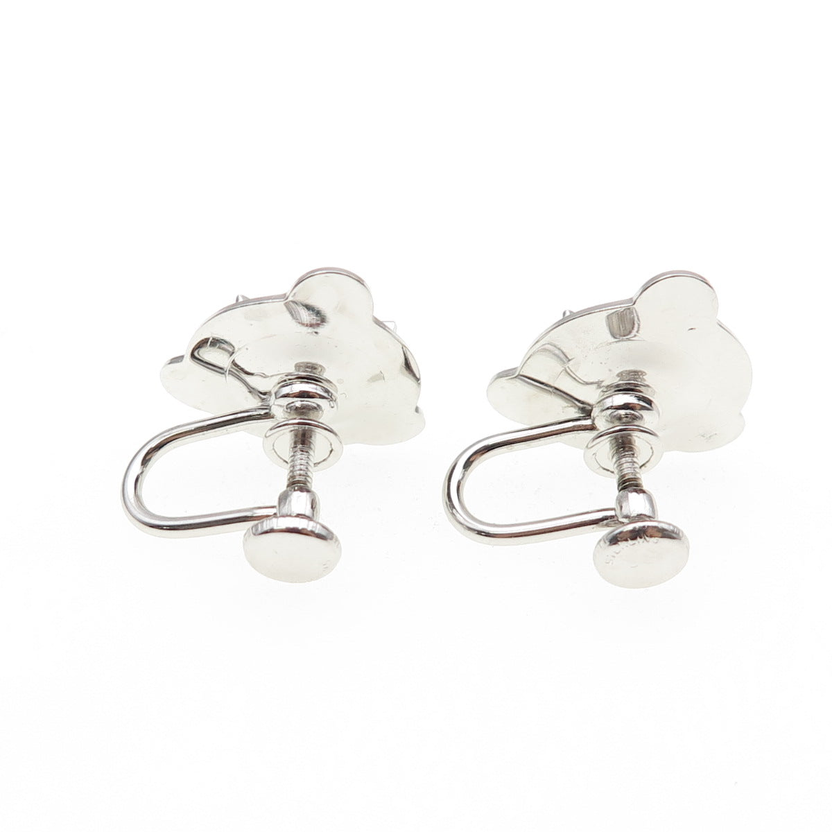 925 Sterling Silver Antique Art Deco Real Pearl Flower Screw Back Earrings