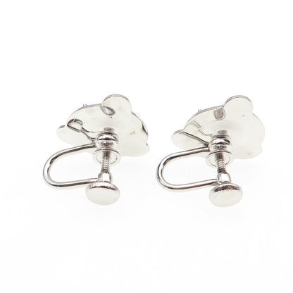 925 Sterling Silver Antique Art Deco Real Pearl Flower Screw Back Earrings