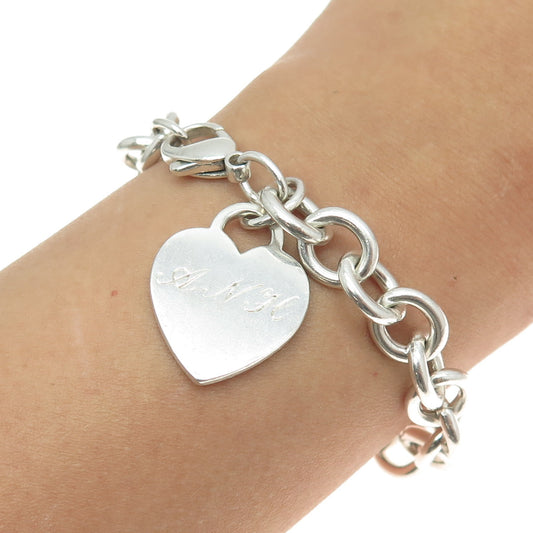 TIFFANY & CO. 925 Sterling Silver Vintage Engraved Heart Tag Rolo Bracelet 7"