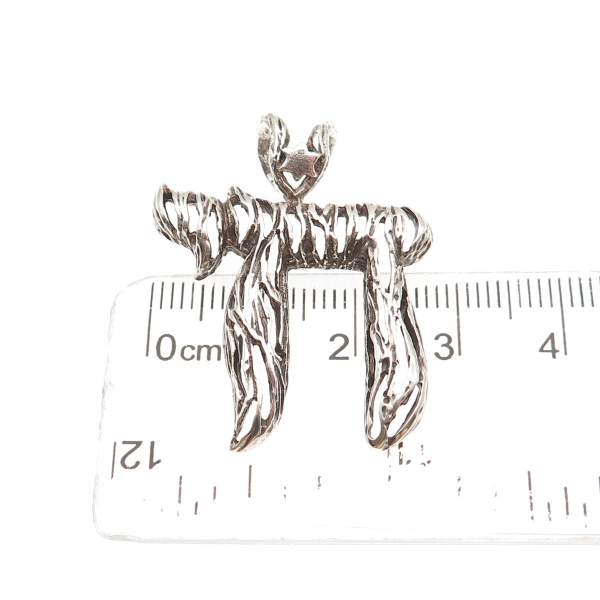 925 Sterling Silver Vintage Chai Judaica Oxidized Slide Charm Pendant